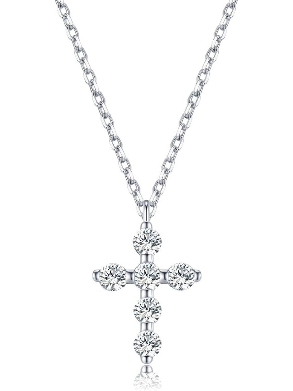 Women's 18K White Silver Plated Moissanite Cross Necklace Christian Faith Gift
